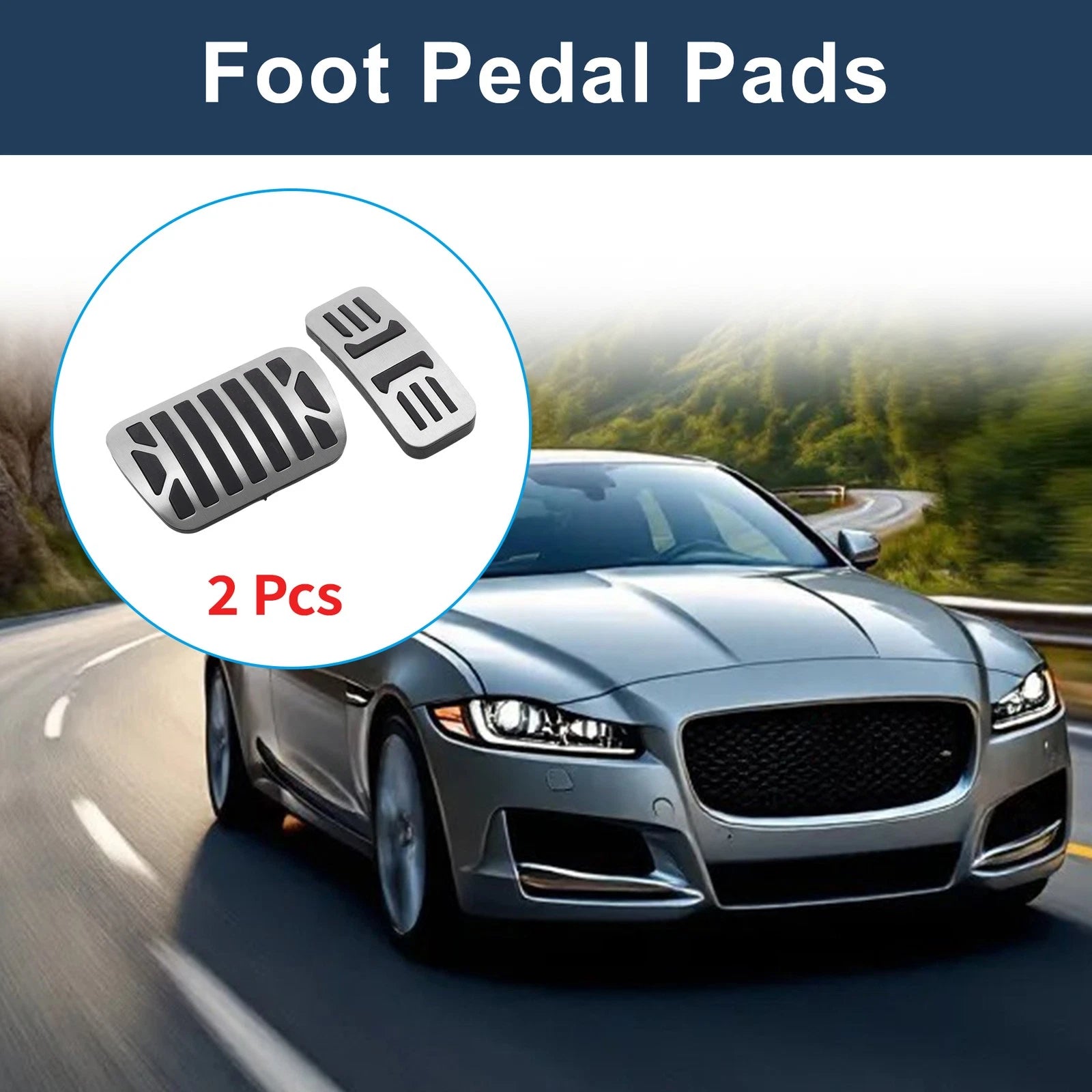 2X Automatic Foot Accelerator Pedal Covers for Jaguar XF XJ (2013–2016) Silver Tone