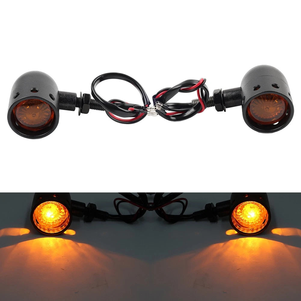 Retro Motorcycle Turn Signals Amber Indicator Lights Universal