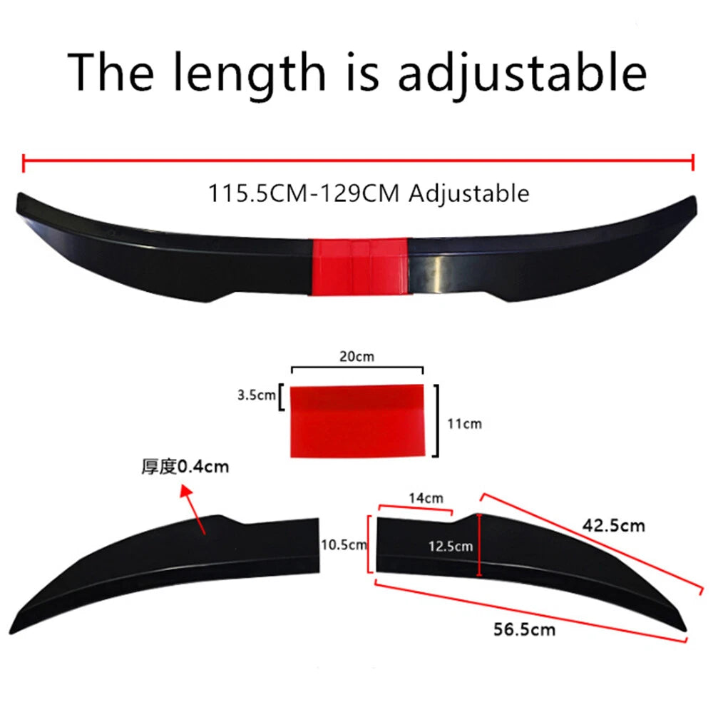 Adjustable Rear Trunk Spoiler Lip for Universal Fit (Glossy Black + Red)
