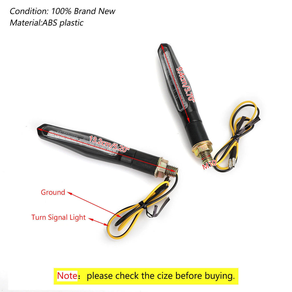 2X M10 Sequential Flowing LED Turn Signal Indicator Lights for Motorcycle