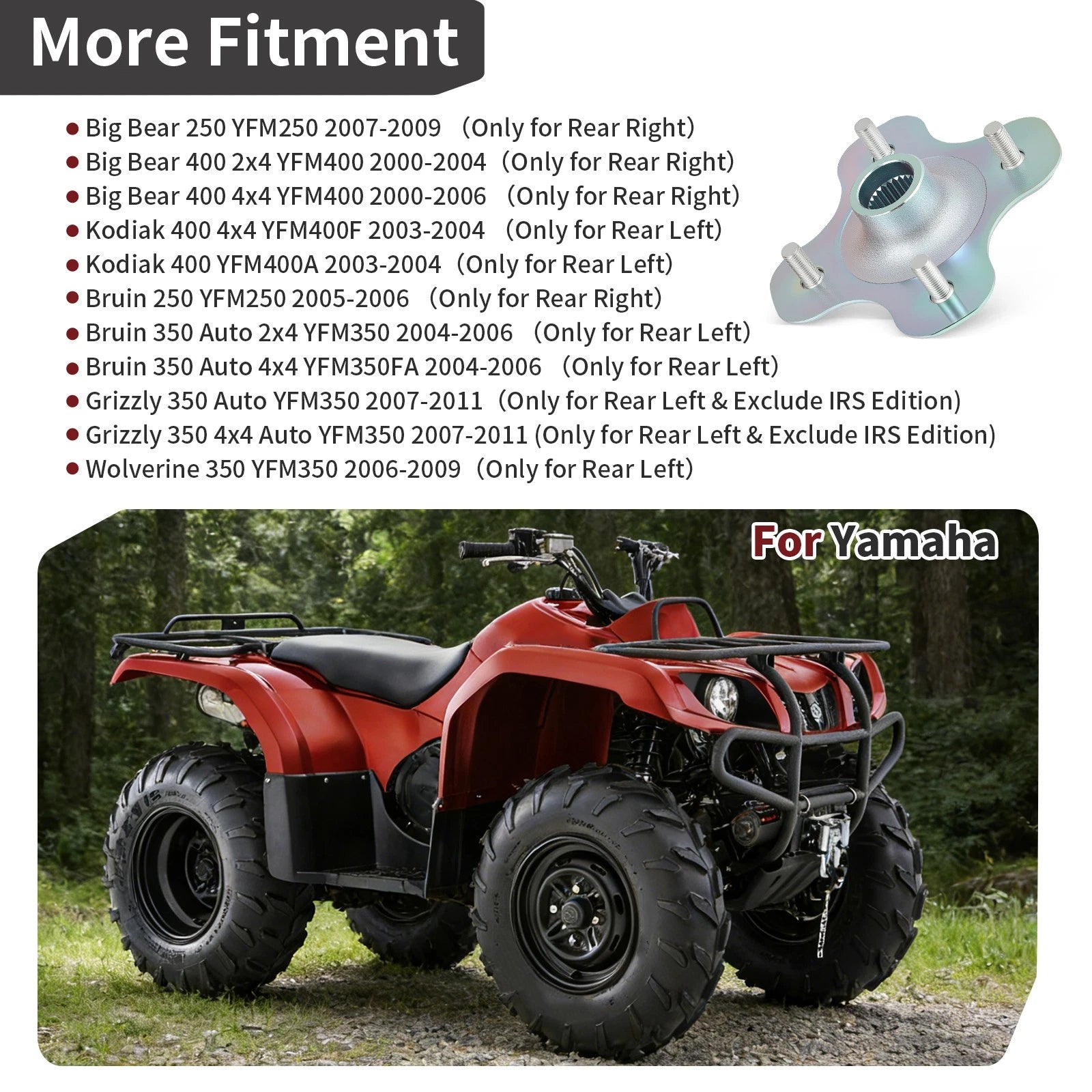 Rear Left Wheel Hub for Yamaha Grizzly 350 YFM350 4x4 (2007–2011) 5FU-F5377-10-00