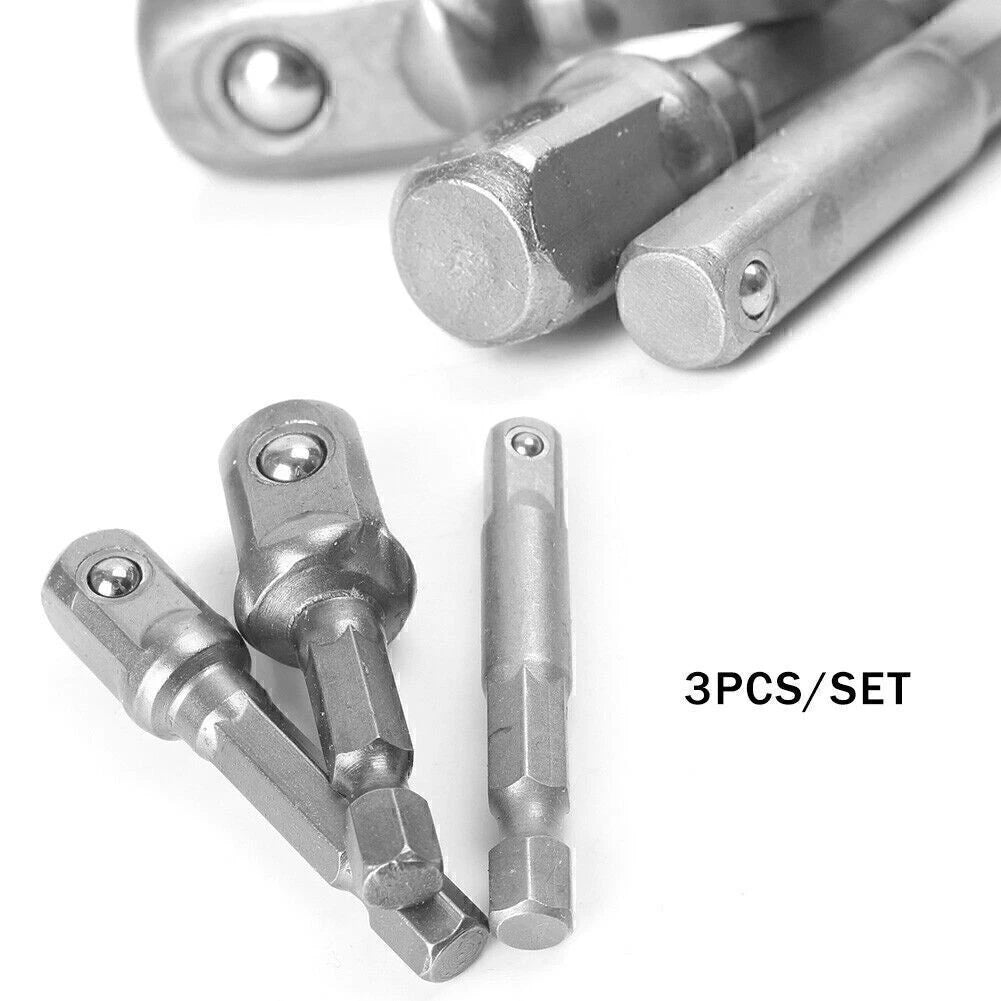 Set of 3 Socket Adapter Drill Bits for Impact Driver (1/4", 3/8", 1/2")