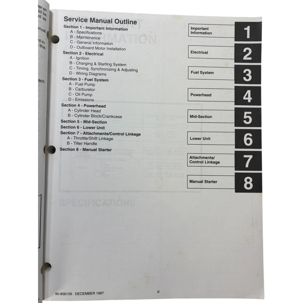 Service Manual for Mercury/Mariner Outboards 90-856159 (1997)