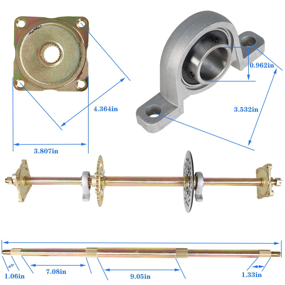 1.2" x 32" Live Rear Axle Kit for Go Kart ATV (Without Brake Cable & Chain)