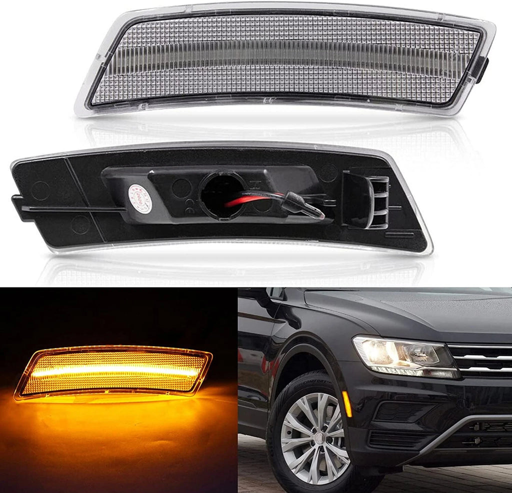 2X LED Front Bumper Side Marker Light for Tiguan (2008–2023) Amber Clear