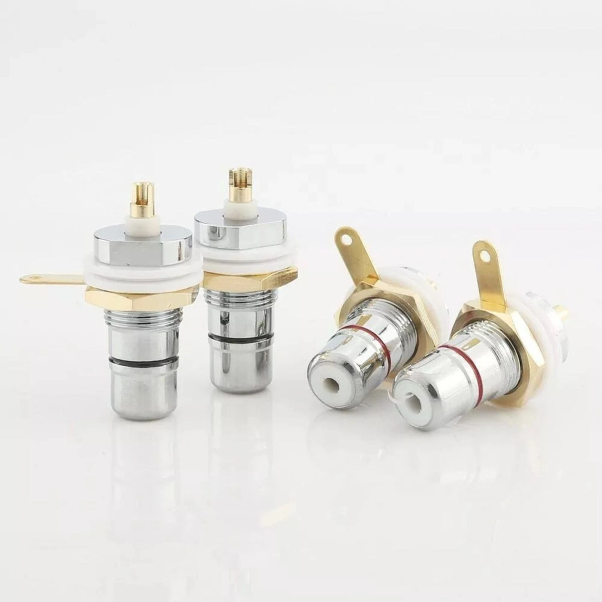 Set of 4 Rhodium RCA Socket Kit Female Panel Mount Plug Audio Terminal