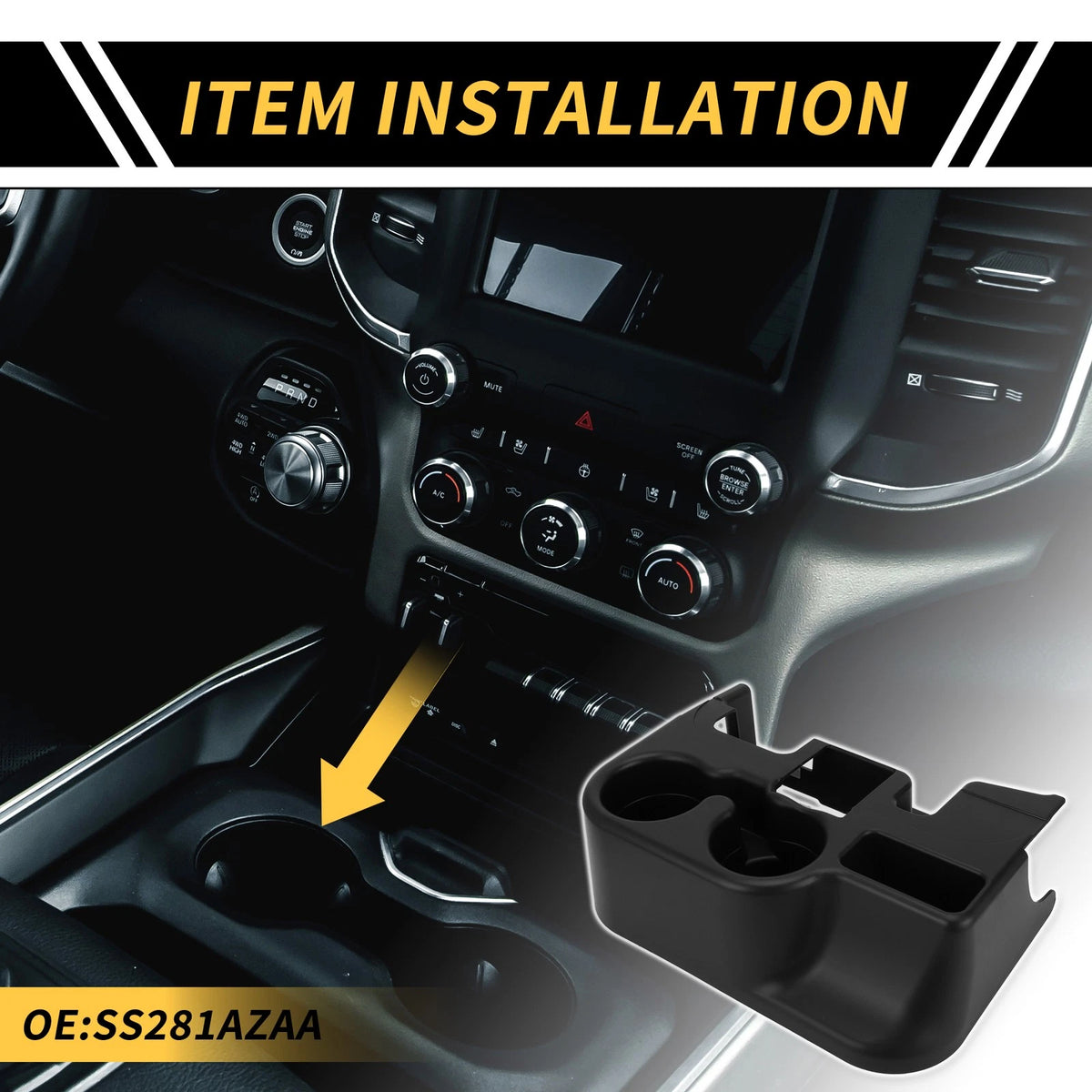 Center Console Cup Holder Insert for Ram 1500 2500 3500 (No.SS281AZAA) Black