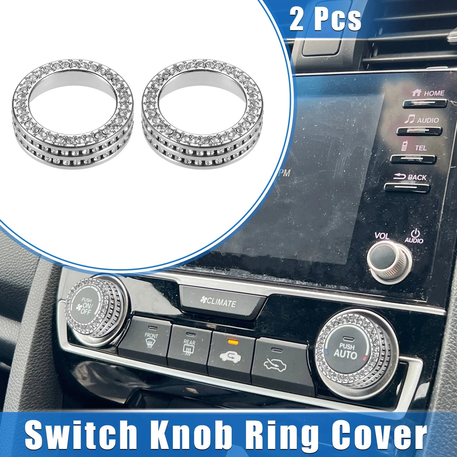 2pcs AC Switch Knob Ring Cover Trim Replacement for Honda Civic (2016–2021)