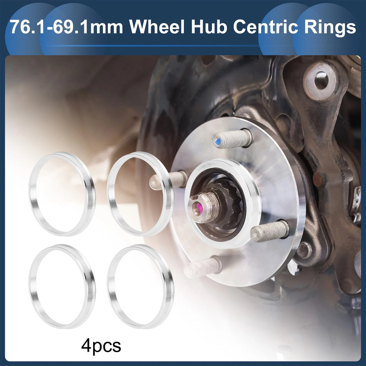 Set of 4 Aluminium Alloy Wheel Hub Centric Rings OD 76.1mm ID 69.1mm