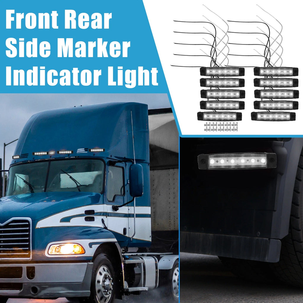 Side Marker Light 6 LED Front Rear for Trailer Truck RV Van White (Set)