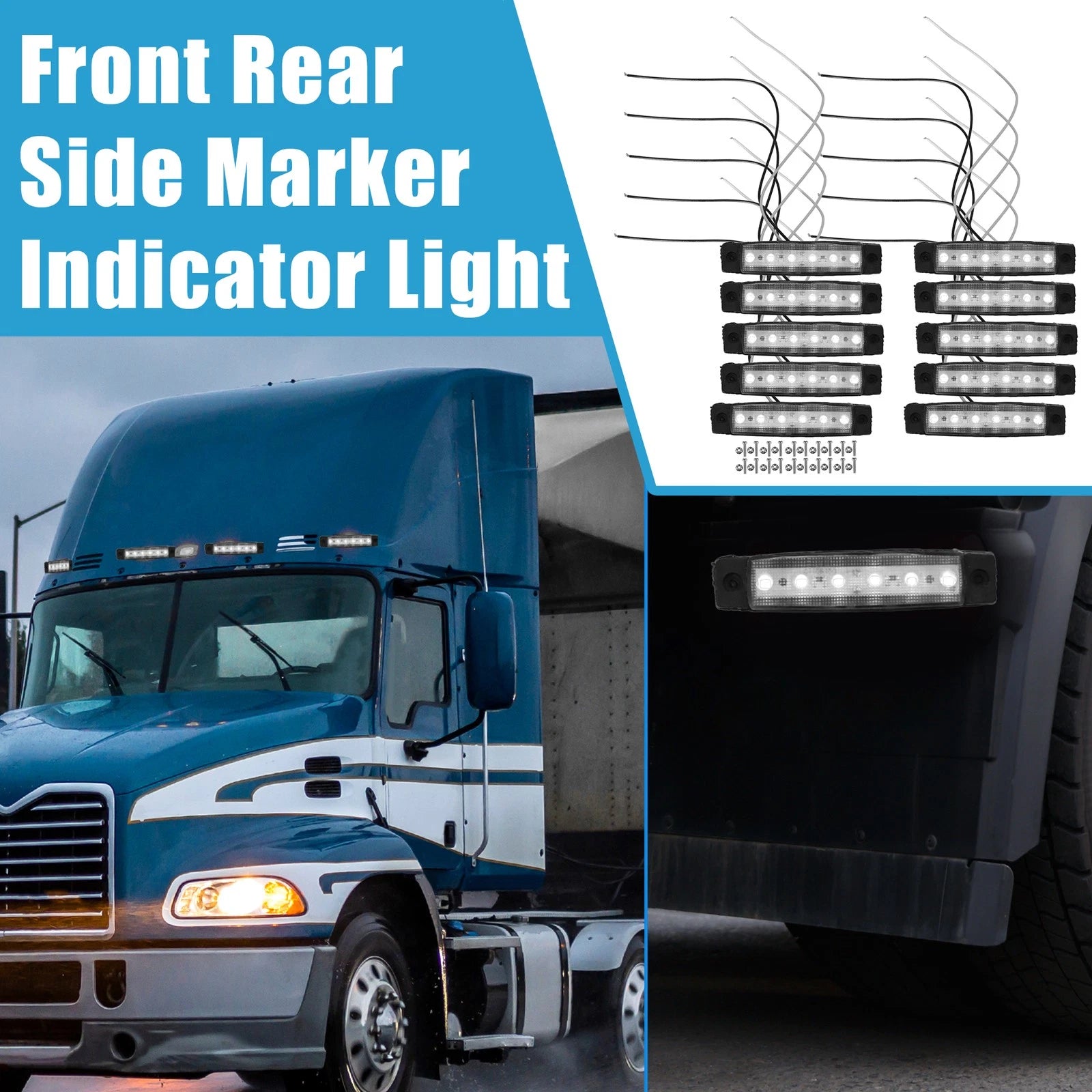 Side Marker Light 6 LED Front Rear for Trailer Truck RV Van White (Set)