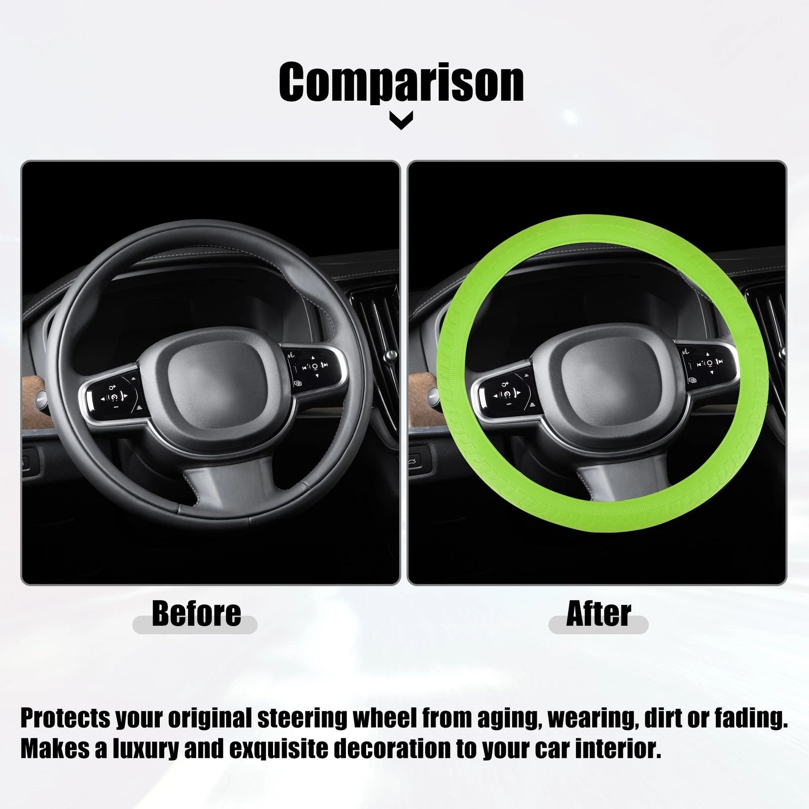 Universal Silicone Steering Wheel Cover 14.6" Green