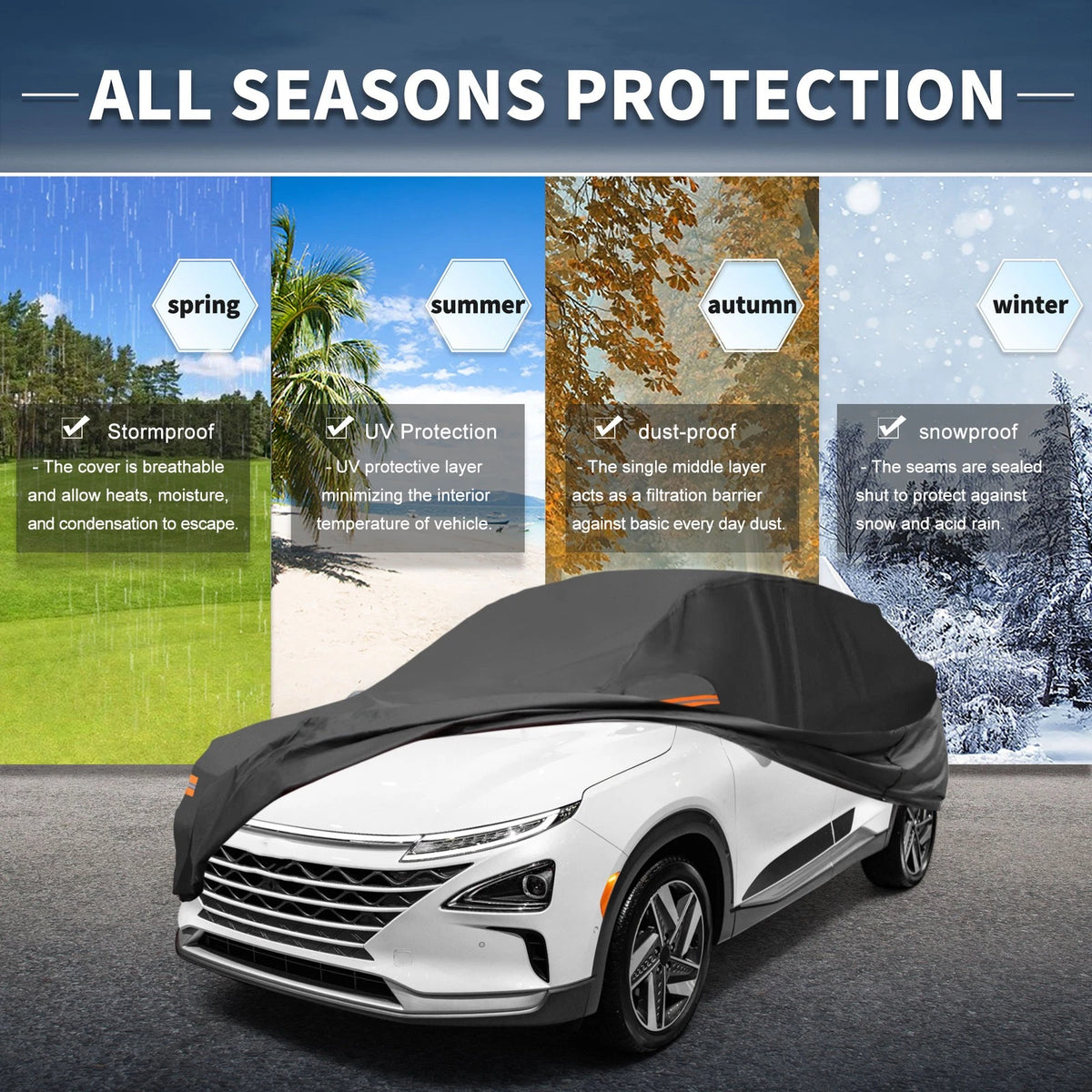 Waterproof Car Cover with Driver Door Zipper for Hyundai Nexo (2018–2022)