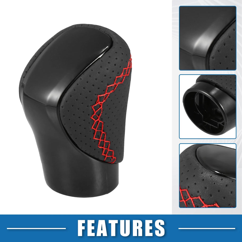 Gear Shift Knob for Lexus (Black Faux Leather, Red Thread, Perforated)
