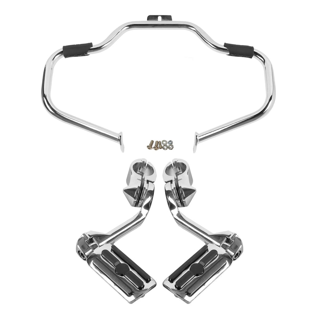 Mustache Engine Guard Crash Bar Foot Peg Clamps for Softail FL (2000–2017) Chrome