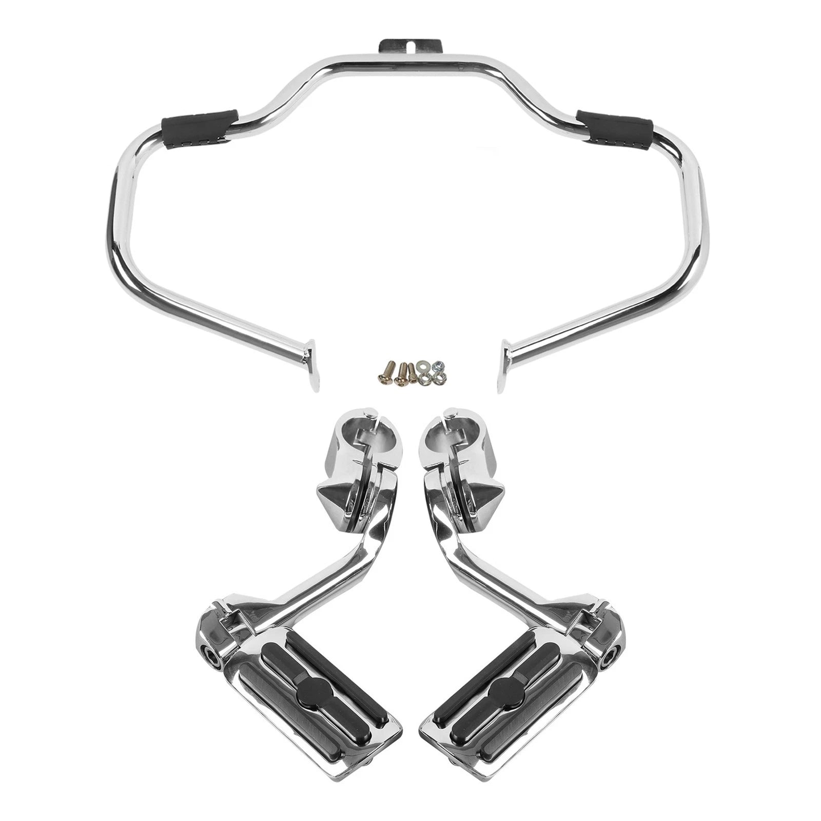 Mustache Engine Guard Crash Bar Foot Peg Clamps for Softail FL (2000–2017) Chrome