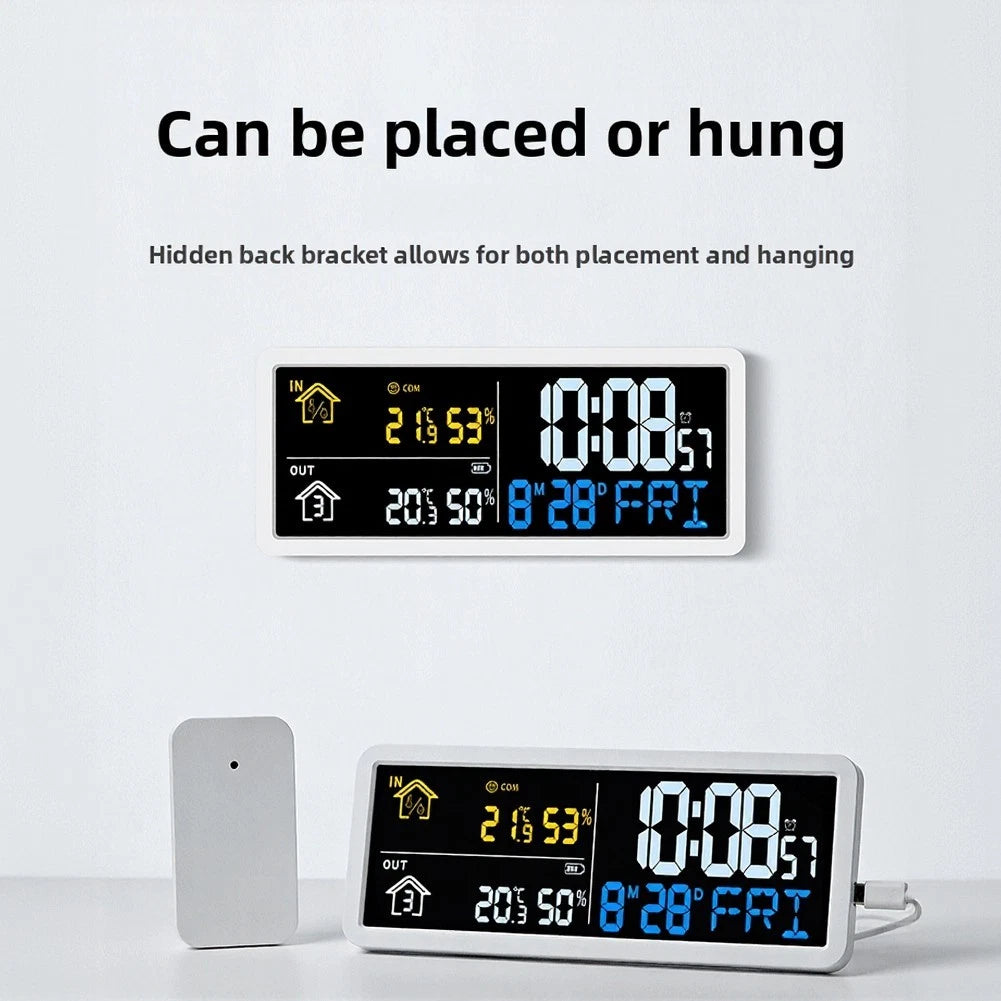 LCD Clock with Temperature and Humidity Display for Indoor/Outdoor Use