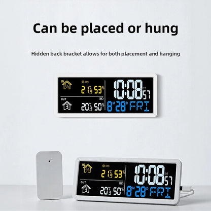 LCD Clock with Temperature and Humidity Display for Indoor/Outdoor Use