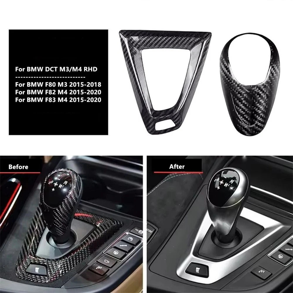 Carbon Fiber Shift Knob & Console Surround Trim Cover Set for BMW M3 M4 (2015–2020)