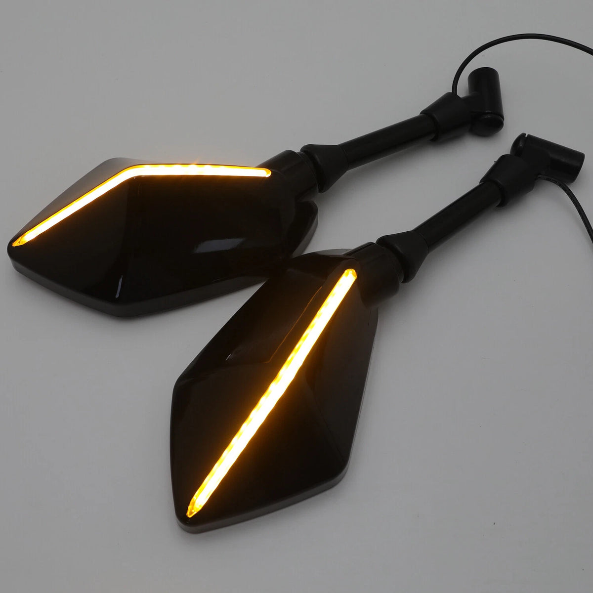 LED Signal Integrated Black Motorcycle Rear View Side Mirrors Universal 10mm 8mm