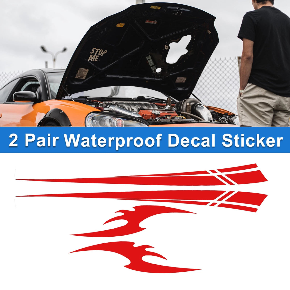 2 Pair Racing Stripes Bumper Sticker Decal for Universal Cars (270x23.5cm)