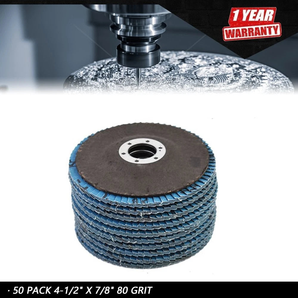 Set of 50 Zirconia Flap Discs 4-1/2" x 7/8" 80 Grit Sanding Grinding