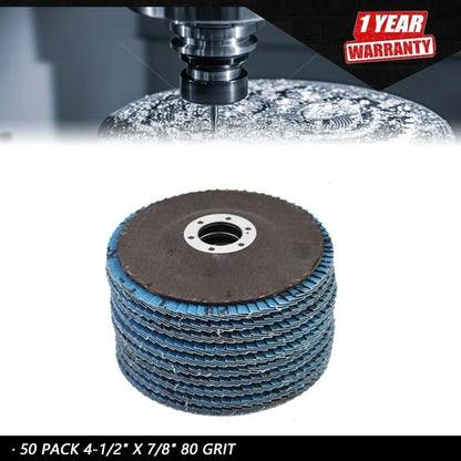 Set of 50 Zirconia Flap Discs 4-1/2" x 7/8" 80 Grit Sanding Grinding