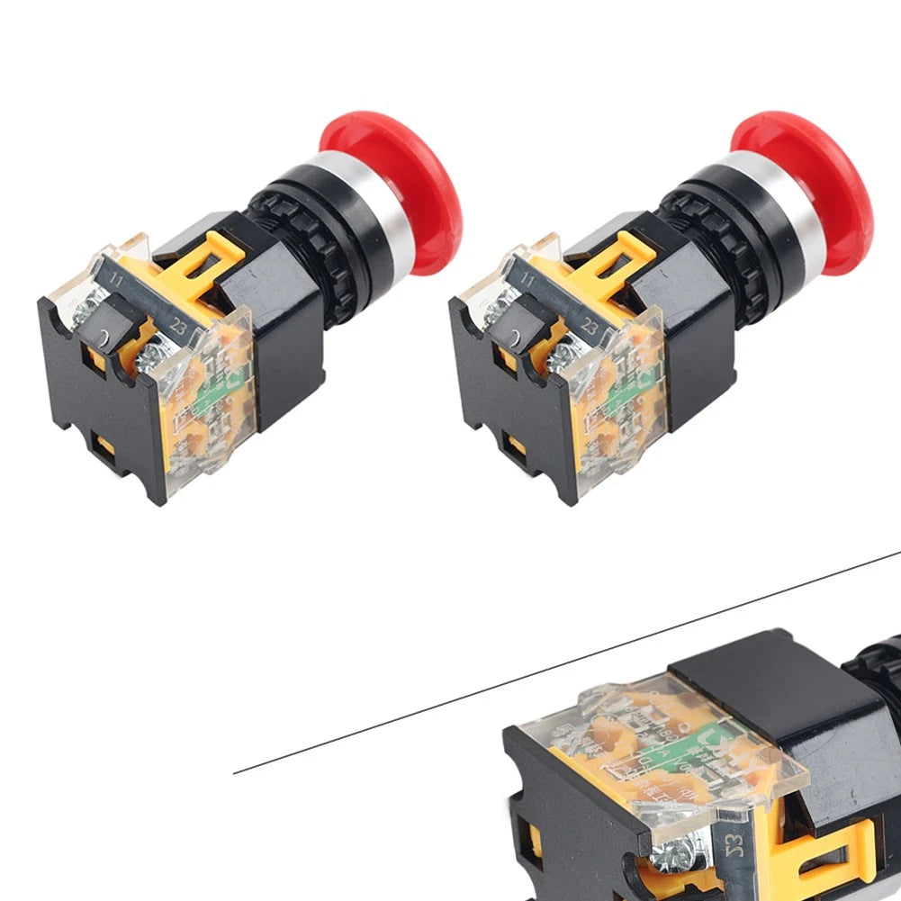 2X 22mm Mushroom Momentary Push Button Switch Red 1NC/NO DC220V