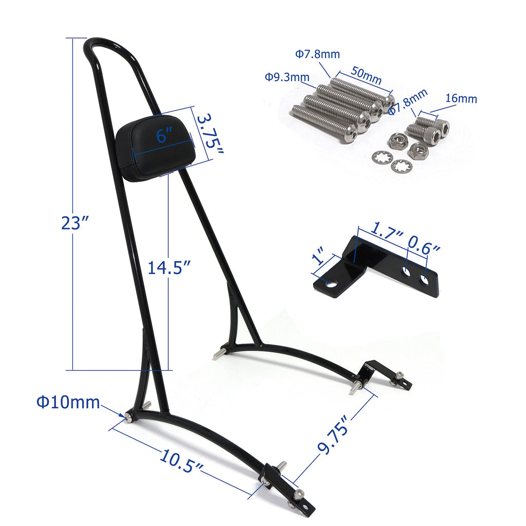 20" Black Passenger Backrest Sissy Bar for Harley Dyna FXD (2006–2017)