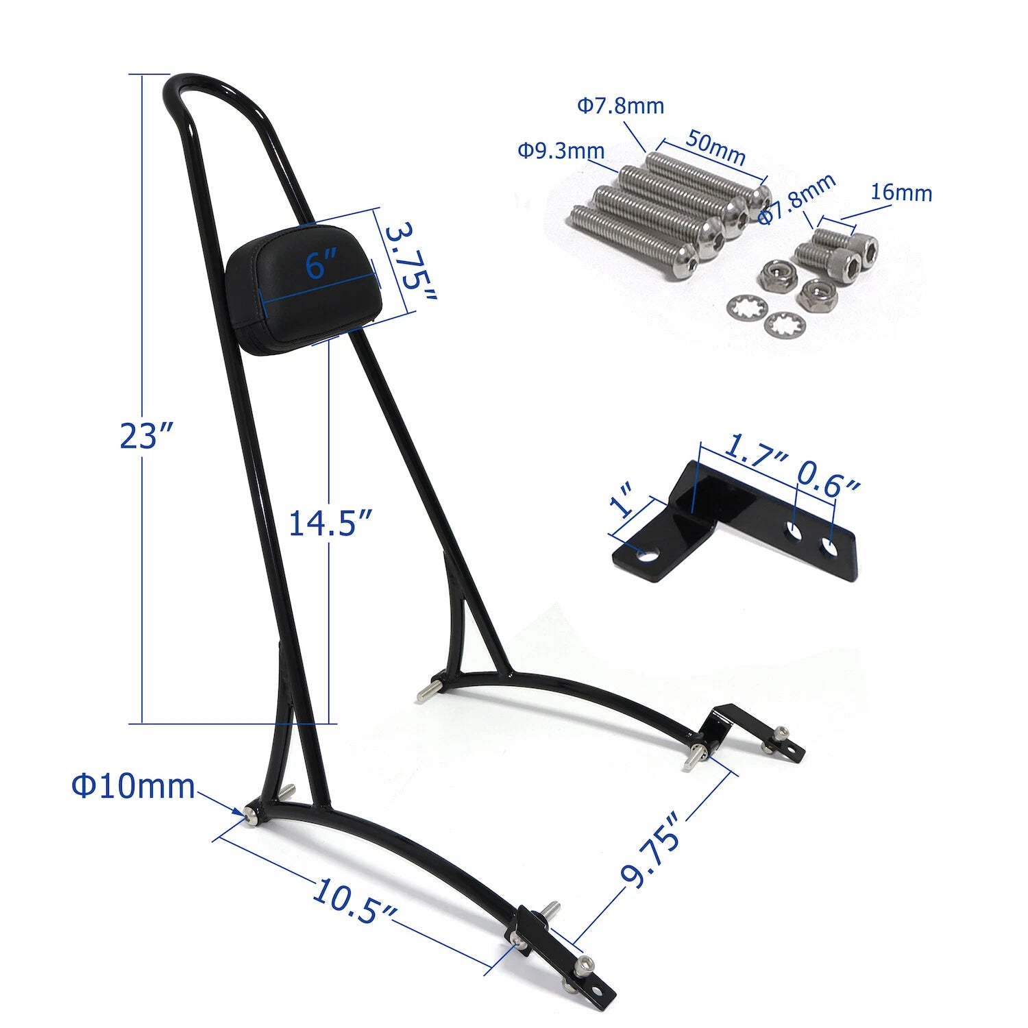 20" Black Passenger Backrest Sissy Bar for Harley Dyna FXD (2006–2017)
