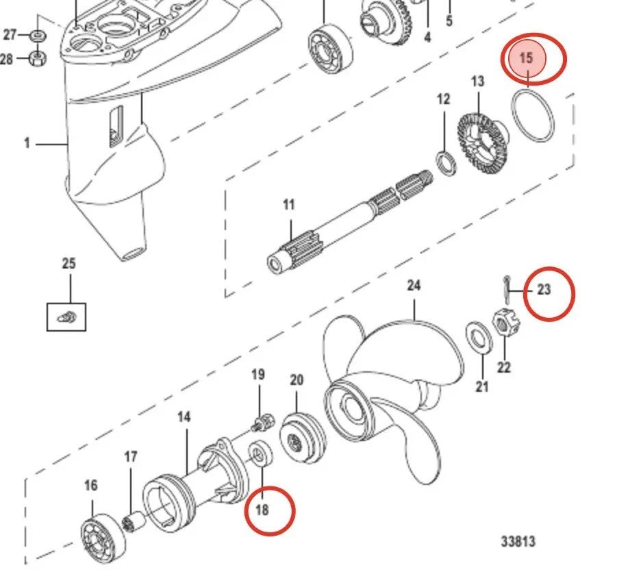Lower Unit Gearcase Seal Kit for Mercury Marine 9.9 15 20 HP (26-161622, 803735)