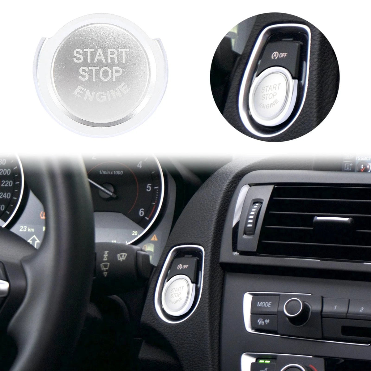 Start Stop Button Cap with Ring Kit for BMW 1 2 3 4 Series X1 X2 Silver (2008–2022)
