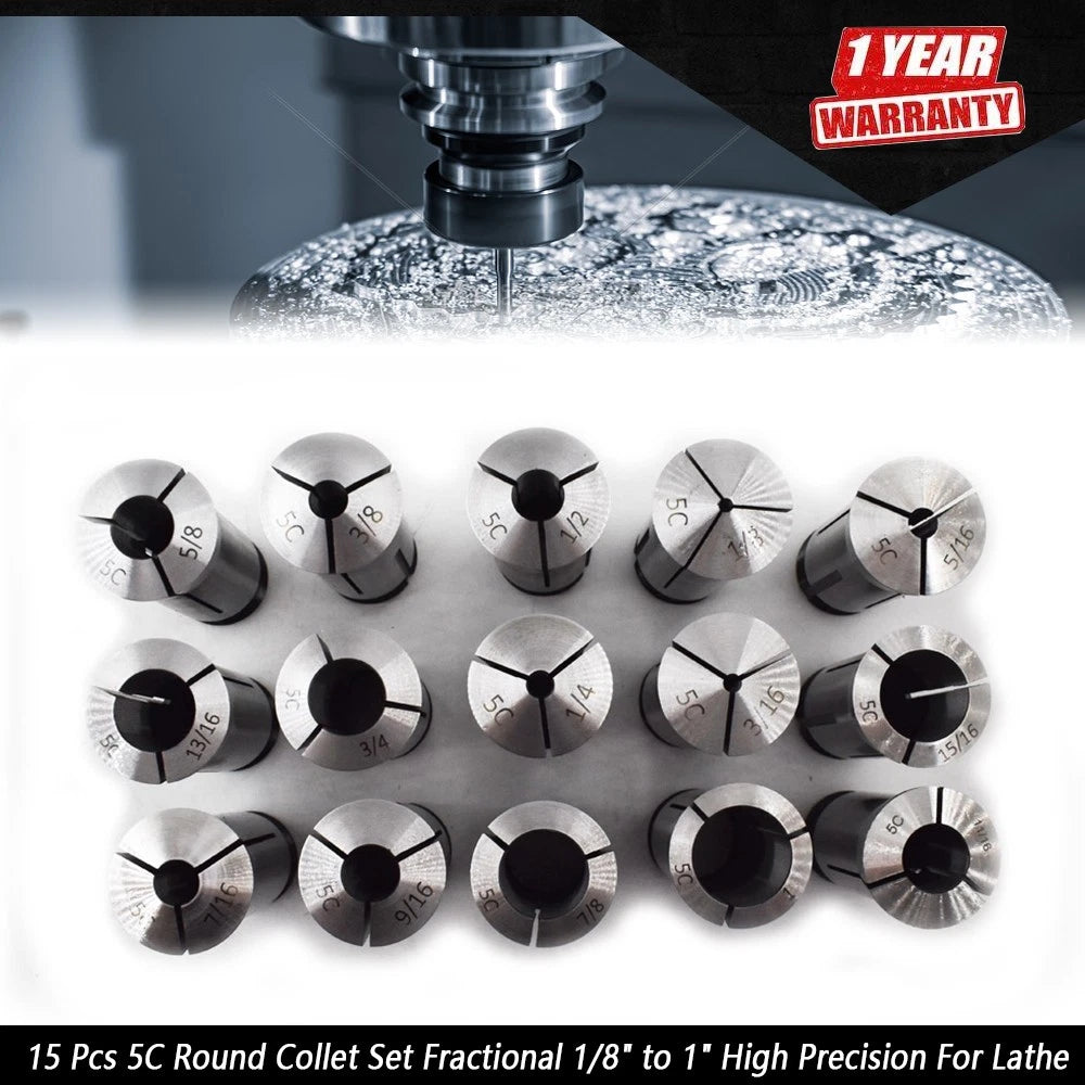 15 Pc 5C Round Collet Set 1/8"-1" for Lathe (Precision)