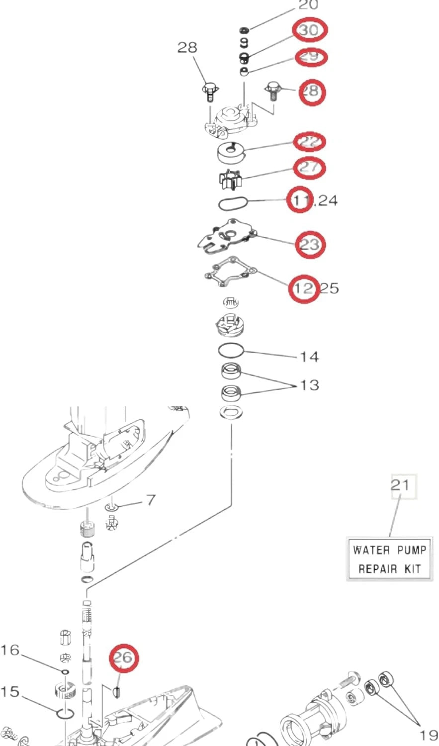 Water Pump Housing Kit for Yamaha 25 30 40 HP 4-Stroke Outboard (1996–2023) 66T-W0078-A0