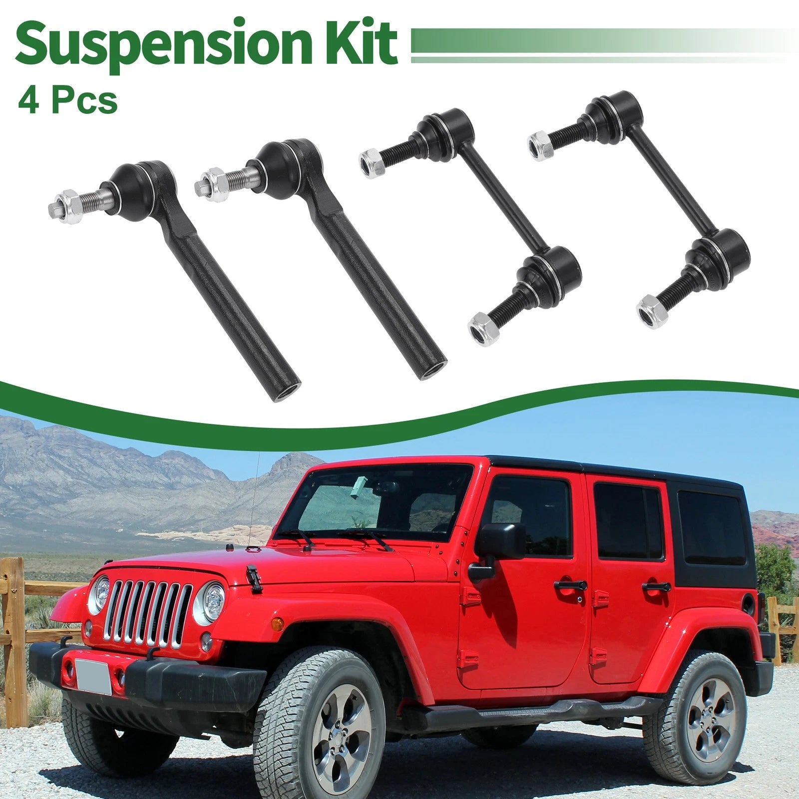 4 Pcs Outer Tie Rod Ends and Sway Bar Link Front Suspension Kit for Jeep (2005–2018)