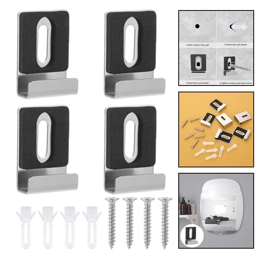 4X Secure Mirror Holder Clips for Wall Mount Mirrors