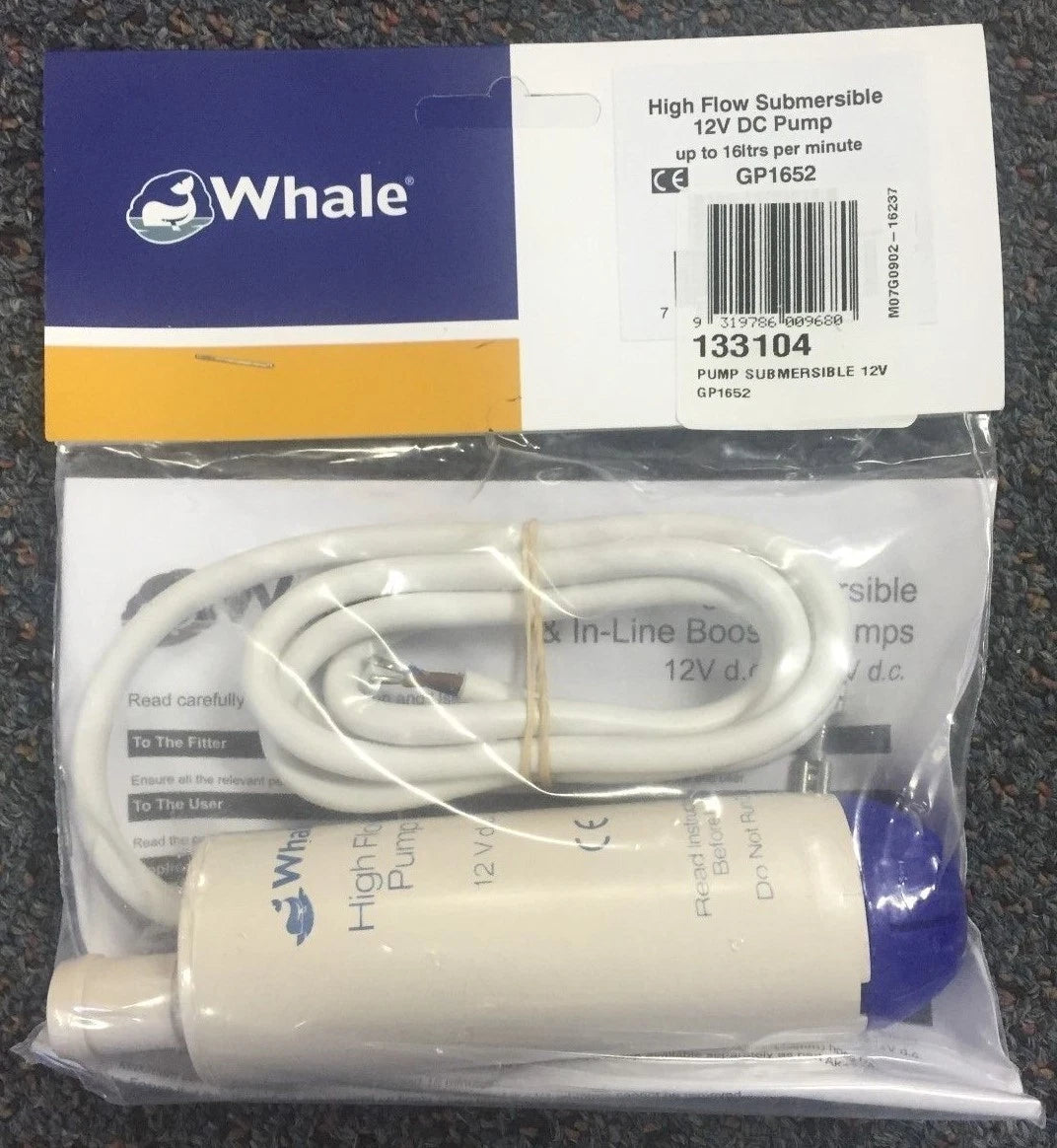 Whale High Flow Submersible Pump 12 Volt for BLA 133104 GP1652 (15.8LPM)