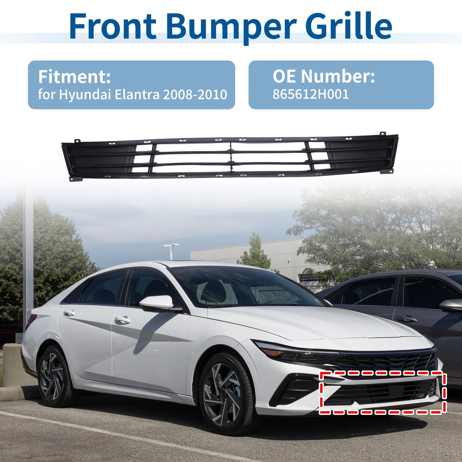 Lower Grille Front Bumper Grille Replacement for Hyundai Elantra (2008–2010)