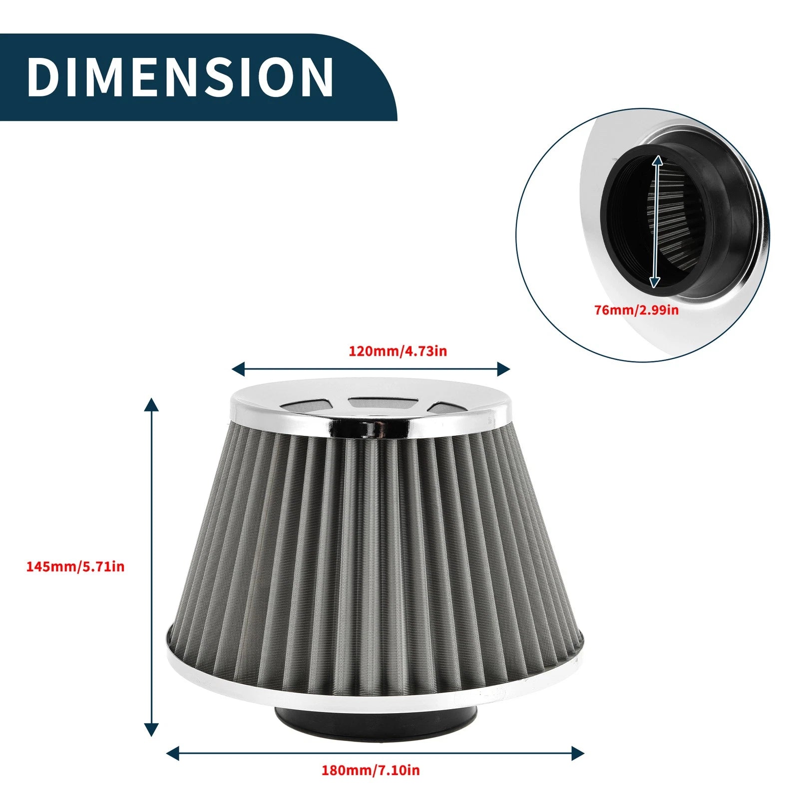 Set of 1 Engine Air Filter 76mm High Flow for Car