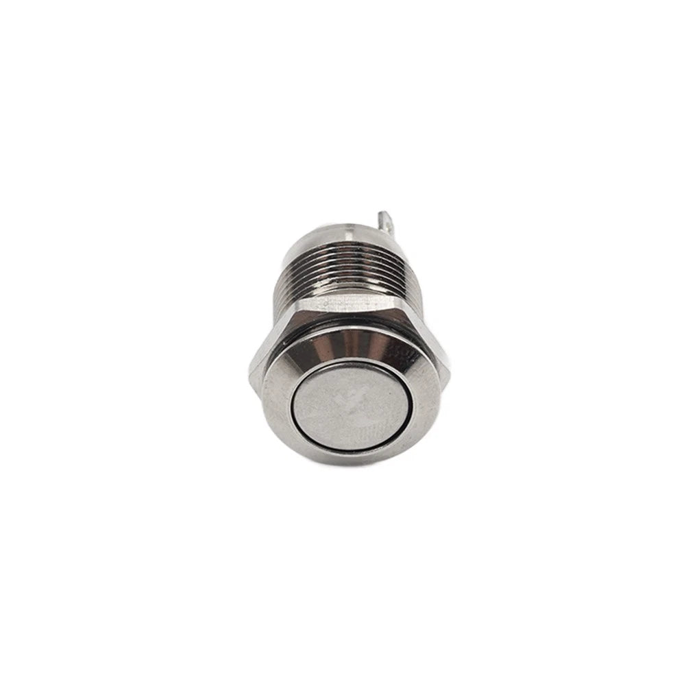 12mm Momentary Flat Metal Push Button Switch for DC12-24V (1NO, 2 Pins)