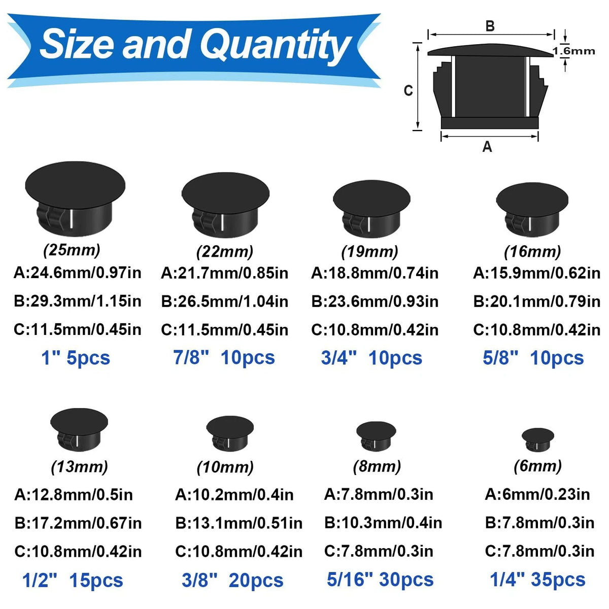 135 Pcs Round End Caps Hole Plugs for Various Applications (Universal)