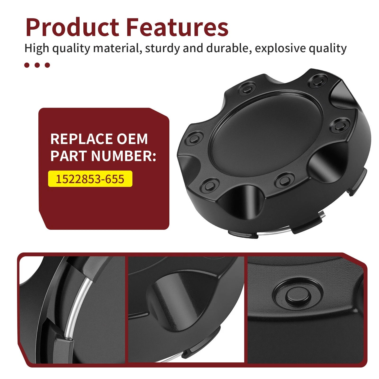 Set of 4 Black Rim Hub Caps for Polaris RZR XP 1000 (2017–2022) #1522853-655