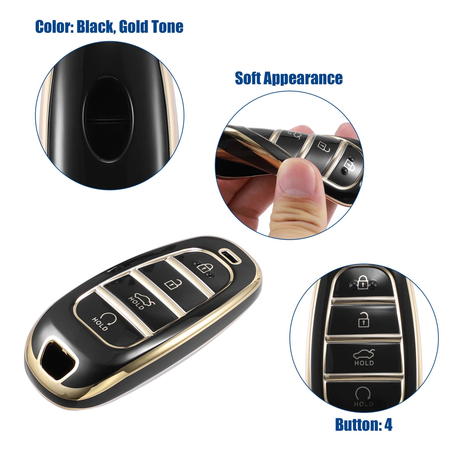 4 Button Keyless Entry Remote Cover for Hyundai Tucson Black (2016–2021)