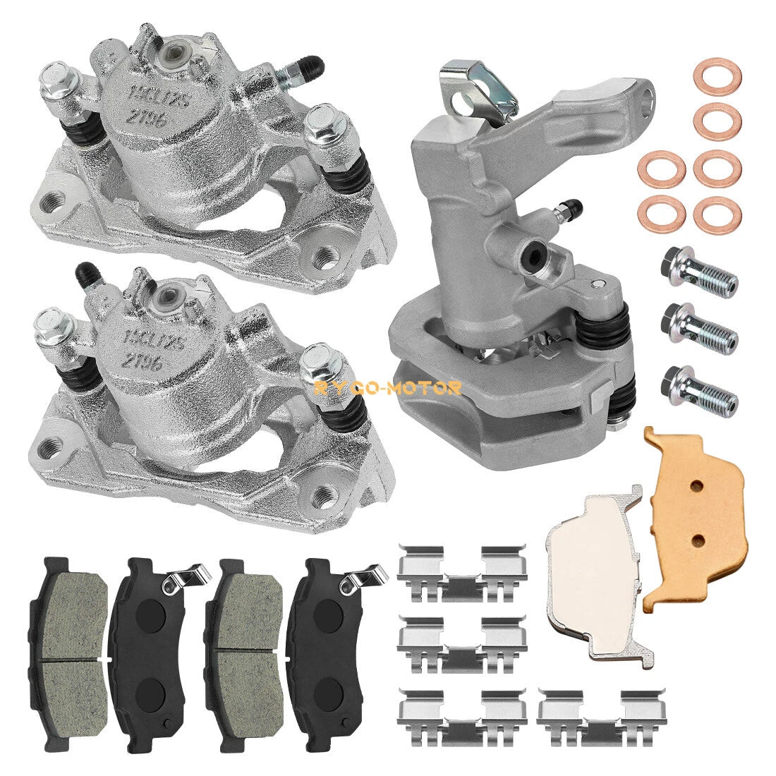 Front & Rear Brake Calipers w/Pads for Honda Pioneer 500 520 (2016–2023)