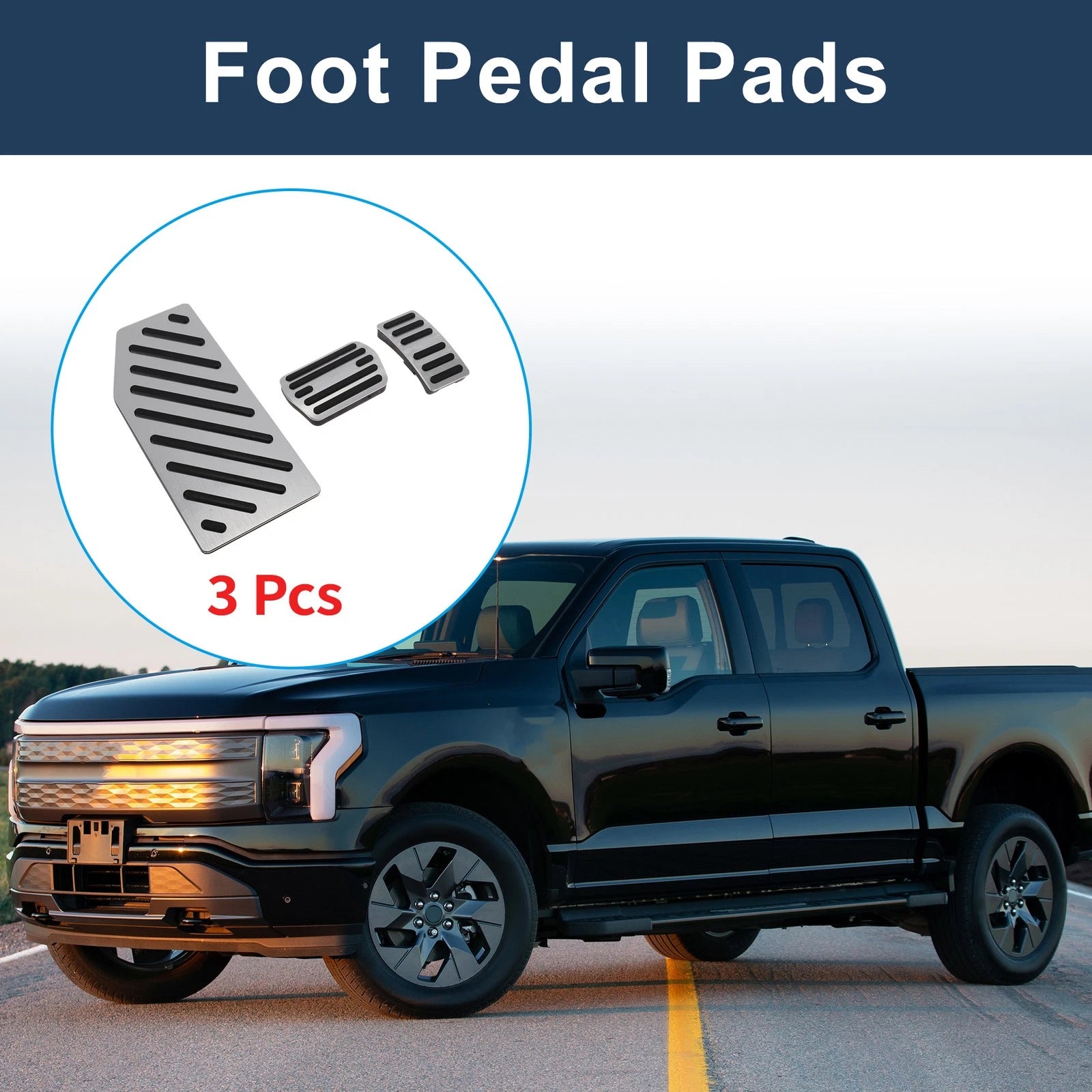 3 Pcs Automatic Foot Accelerator Pedal Covers for Ford Edge (2023) Silver Tone