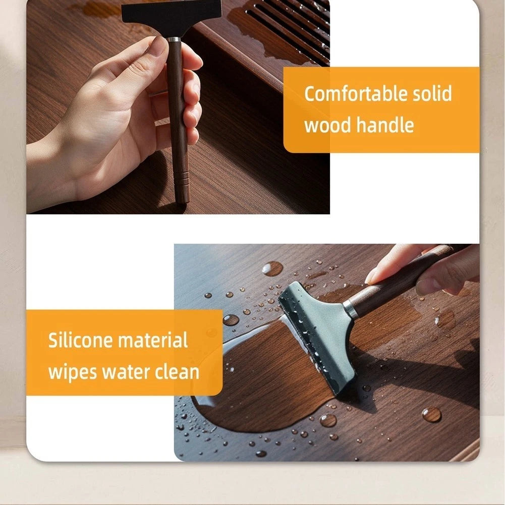 Squeegee Tool for Tea Table - Walnut Wood Handle, Flexible Silicone 17.8cm