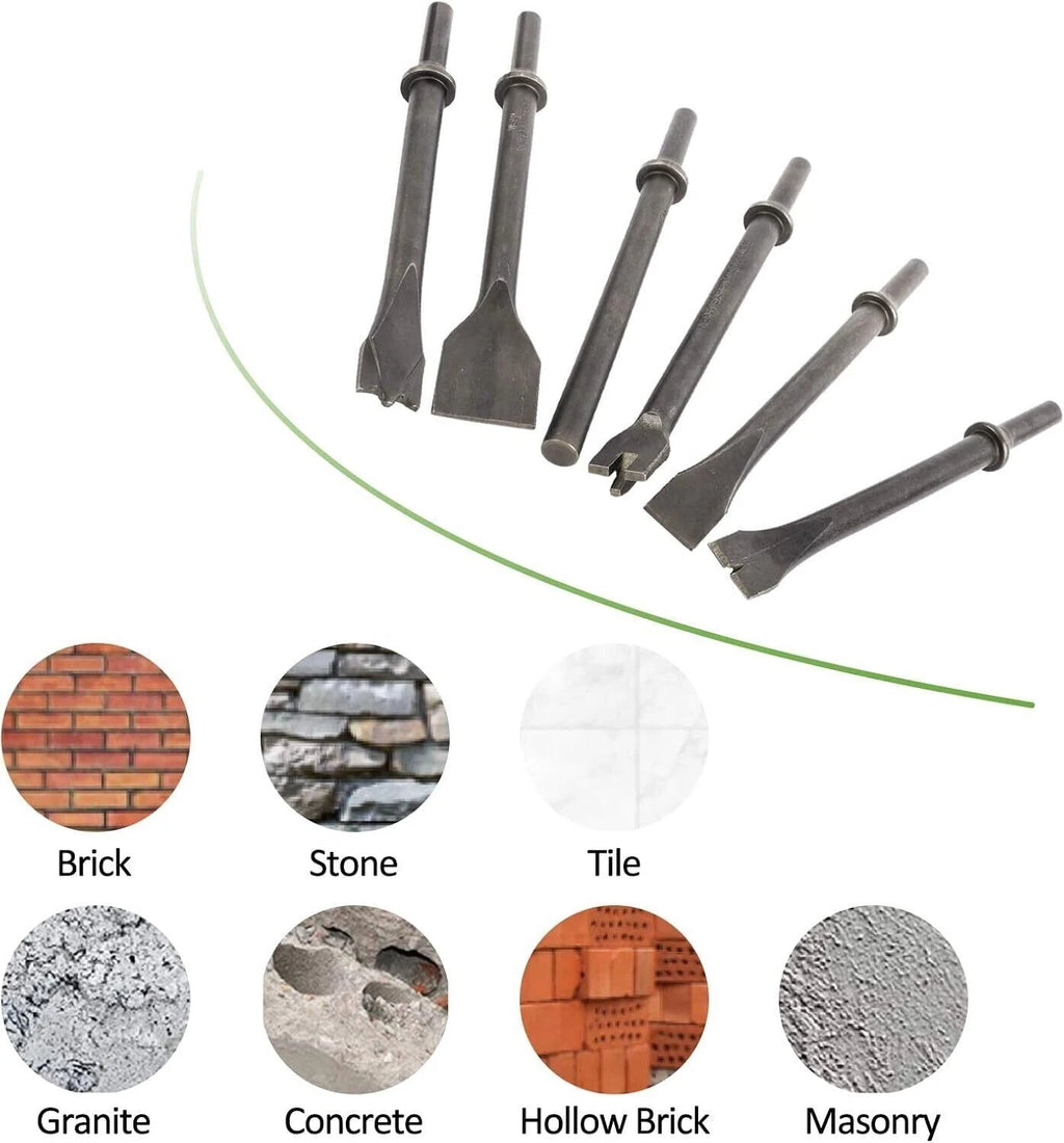 9 Pack Pneumatic Air Hammer Punch Chisel Bits 0.39 In Shank Tools Set