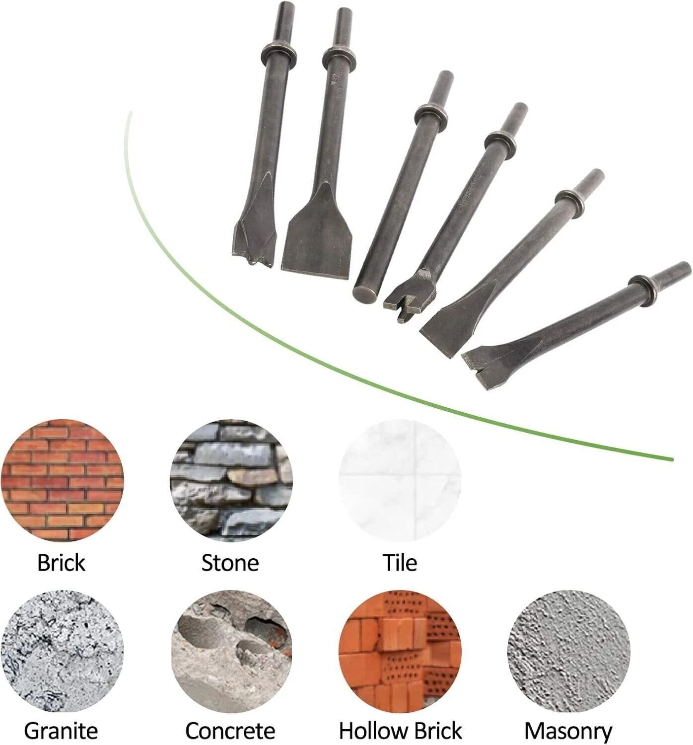 9 Pack Pneumatic Air Hammer Punch Chisel Bits 0.39 In Shank Tools Set