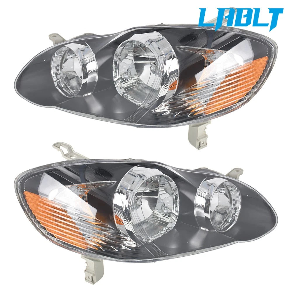 2X Halogen Headlights for Toyota Corolla (2003–2008) - Black