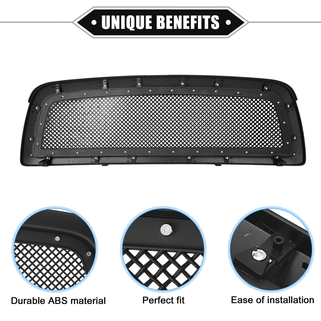 Front Grille Assembly with Rivet for Dodge Ram 1500 (2011–2012) Matte Black